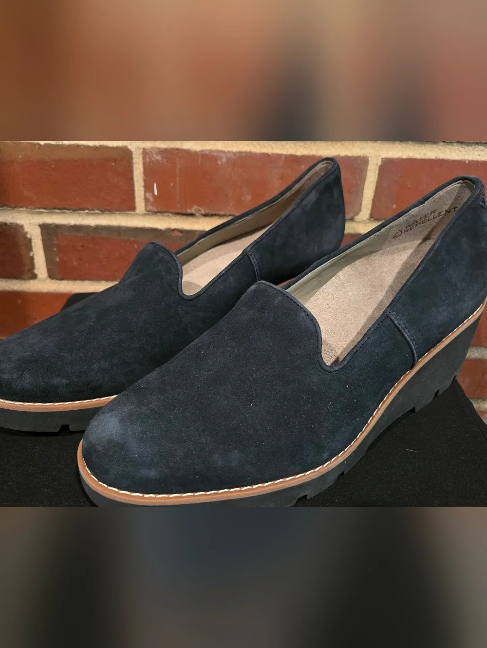 Vionic Willa Wedge Water Repellent Navy‎ Suede Slip On Loafers Comfort Size 11